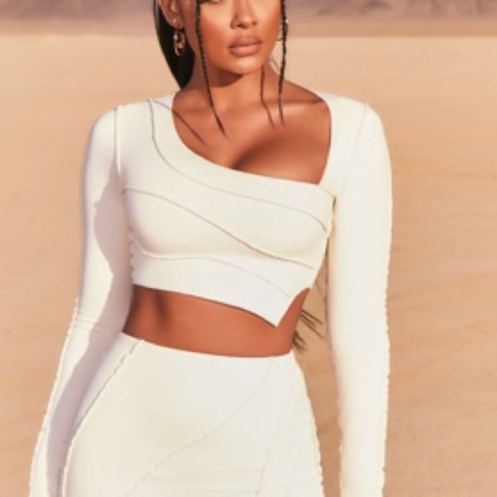 New Angle Exposed Seam Asymmetric Crop Top In Ivory